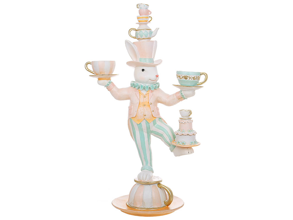 Декоративная статуэтка Кролик-шляпник с сервизом, 59см