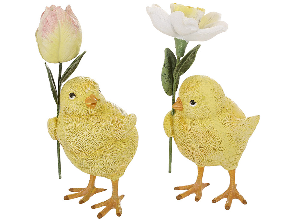 Декоративная фигурка Цыпленок с цветком, 2 дизайна, 12,5см (цена за 1шт)