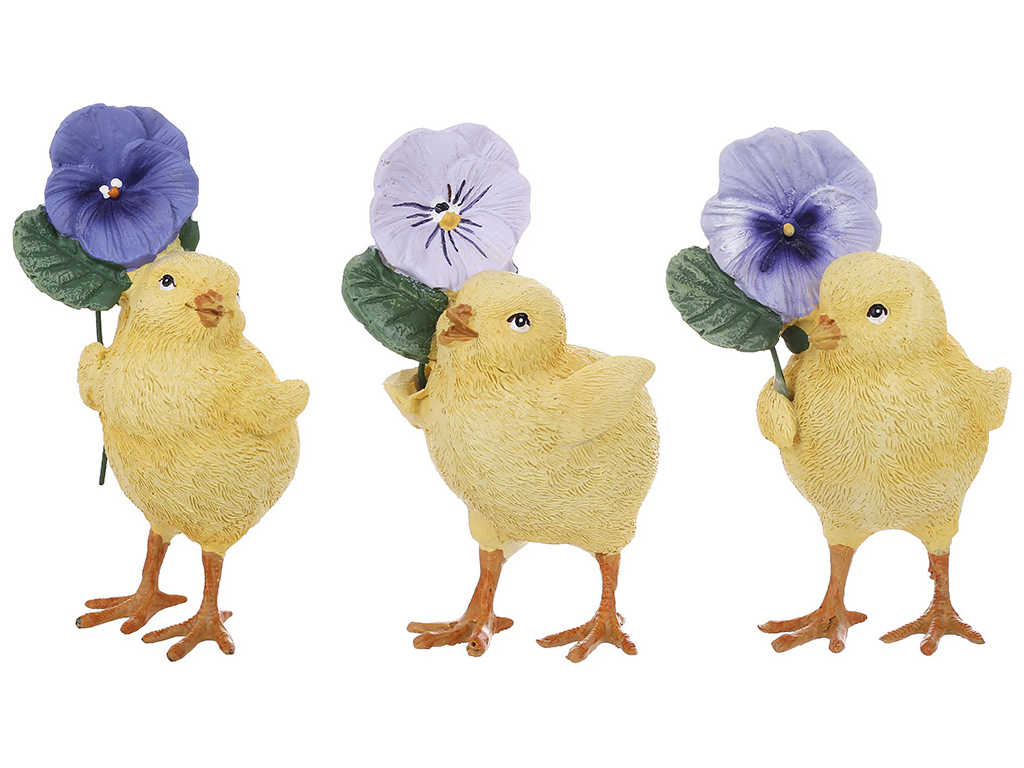 Декоративная фигурка Цыпленок с фиалкой, 3 дизайна, 10,6см (цена за 1шт)