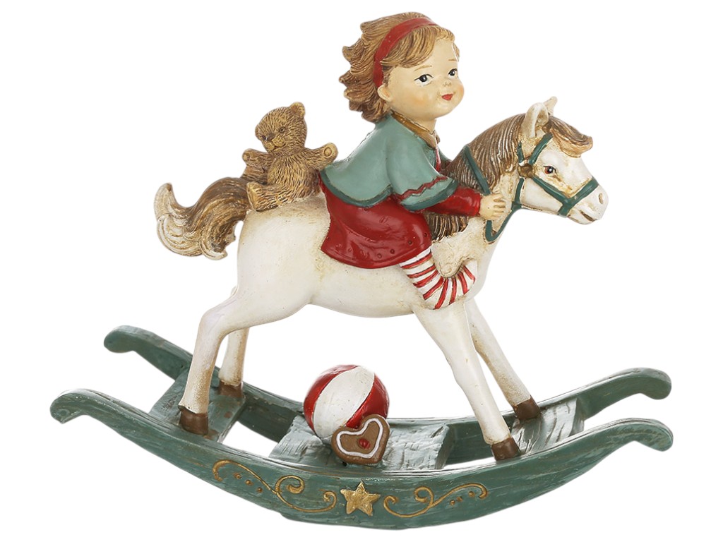 Фигура декоративная Девочка на лошадке-качалке, полистоун, 15,5×5×13см,