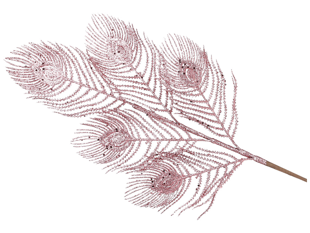 Декоративная ветка Перо Павлина 5шт, 69см, цвет -розовый, 