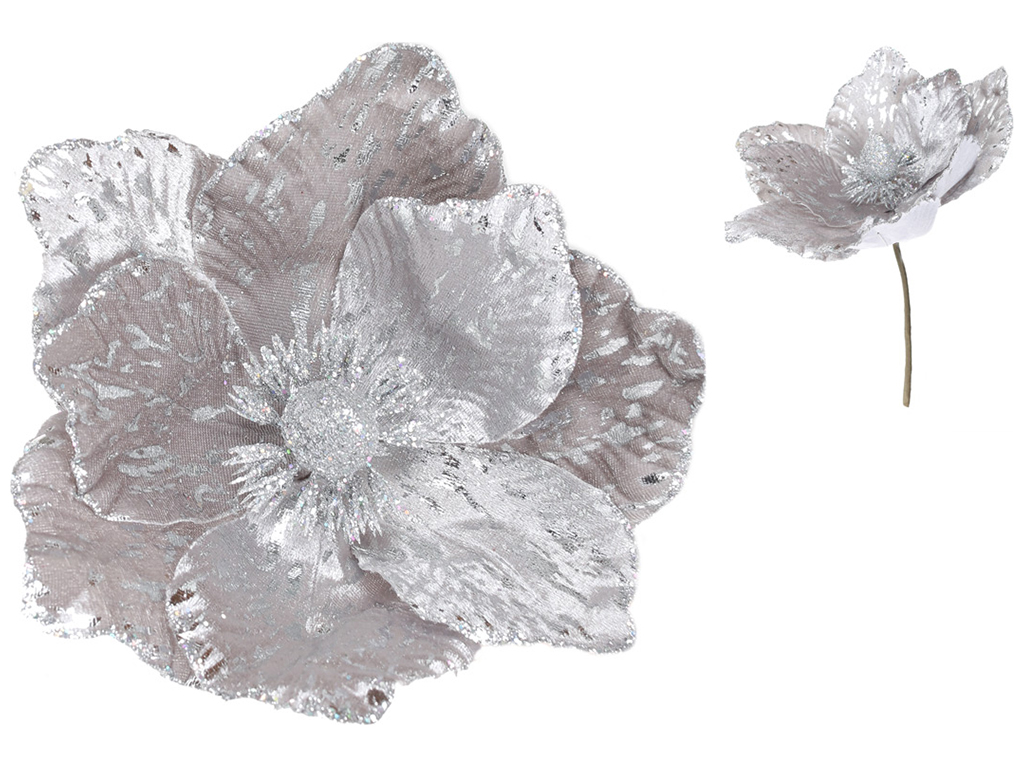 Декоративный цветок Магнолия 24см, цвет - серебристо-серый бархат