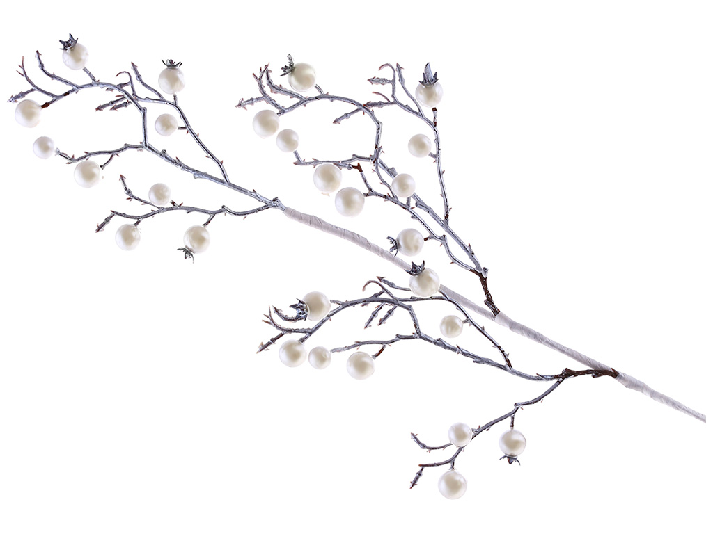 Декоративна гілка з перламутровими ягодами, 63см, колір - перлинний білий