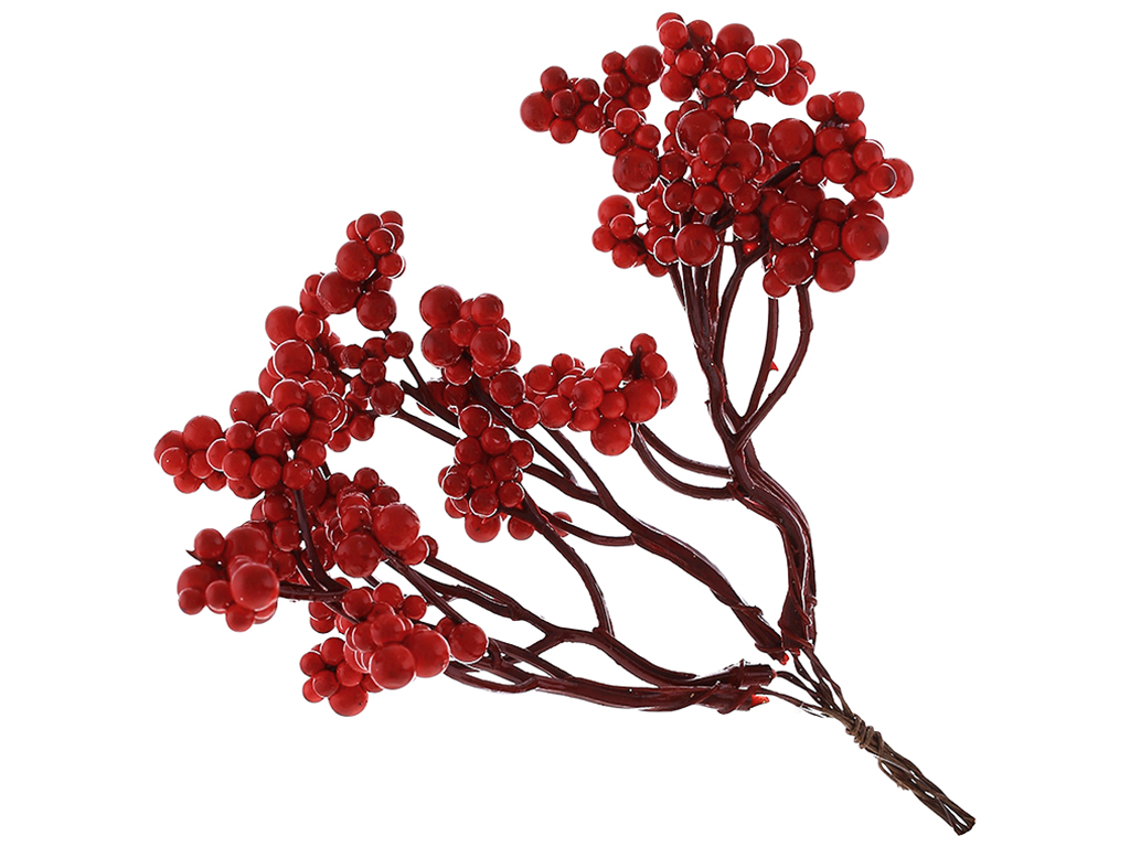 Декоративные перламутровые ягоды в пучке, 19см, цвет – красный