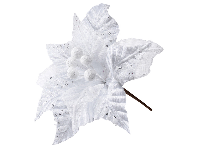 Бархатный цветок Пуансеттия, D26см, цвет - белый