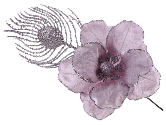 Бархатный цеток с веткой в глиттере, 45см, цвет - лиловый