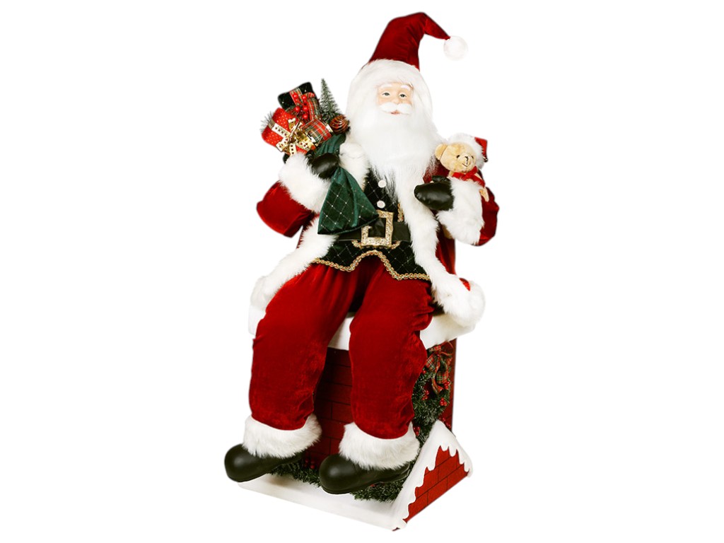 Игрушка новогодняя с LED-подсветкой Санта на трубе, ткань, 57х100см, цвет красный с зелёным