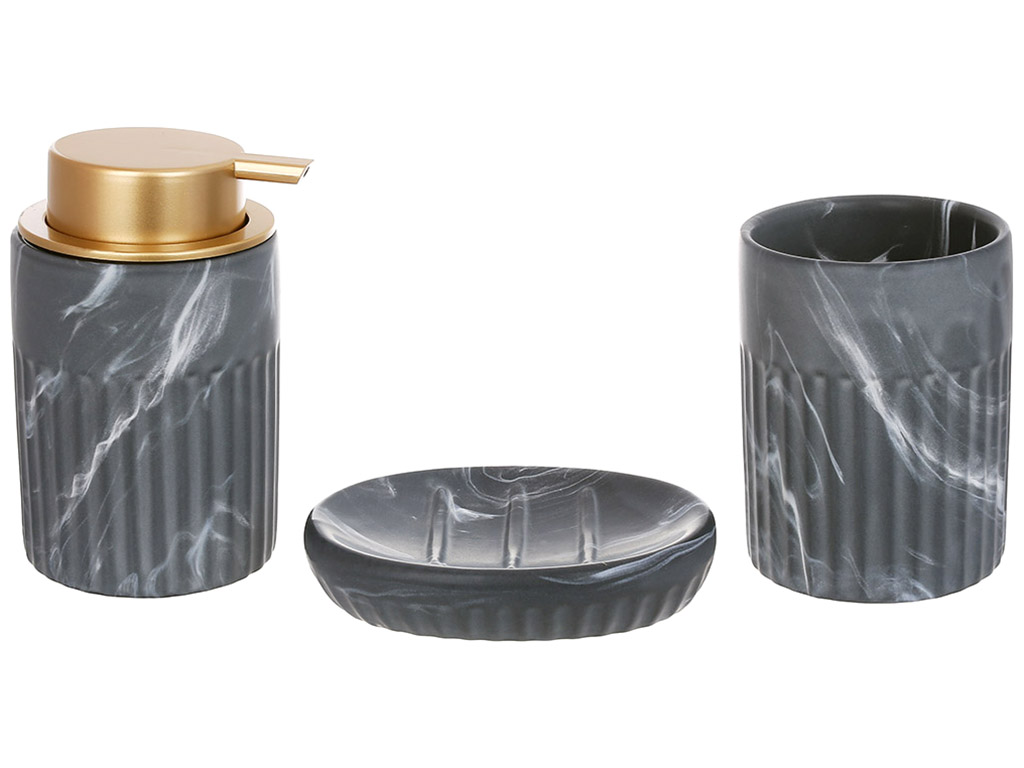Набор для ванной: дозатор 350мл, стакан, мыльница, дизайн - серый мрамор (цена за набор 3 предмета)