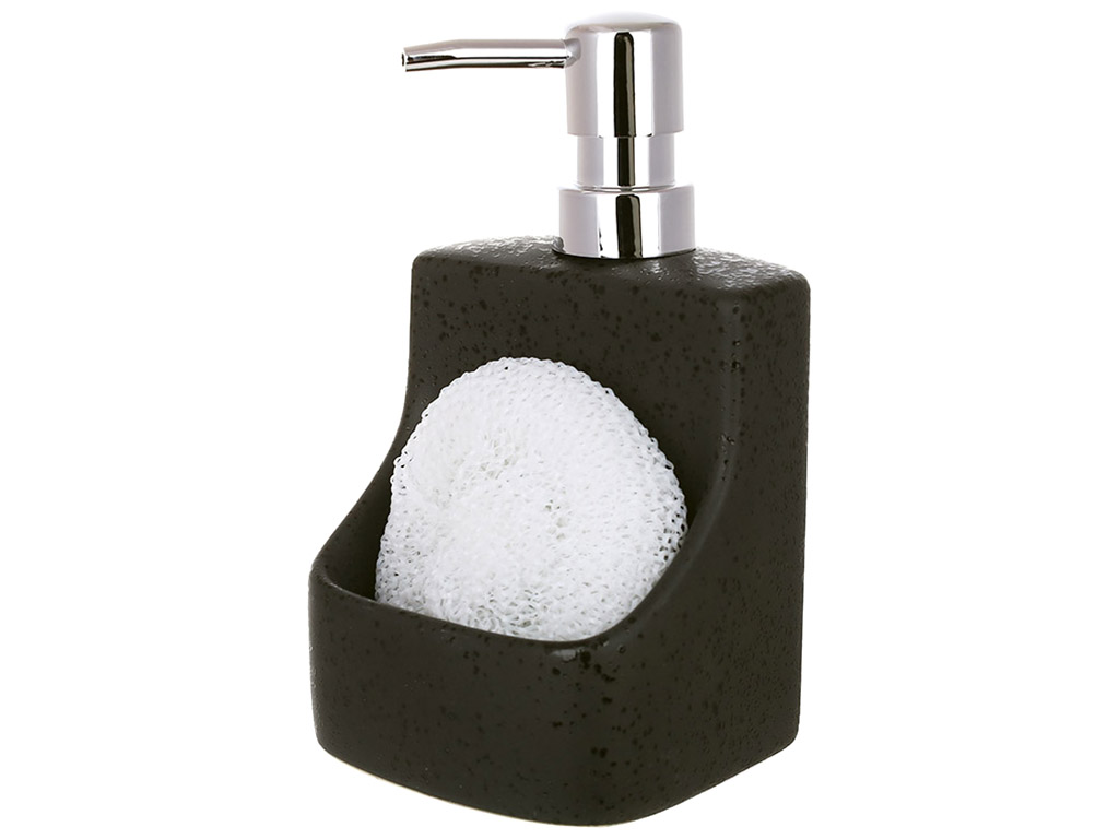 Диспенсер для рідкого мила (засобу для миття посуду) 400мл, з губкою, колір - чорний