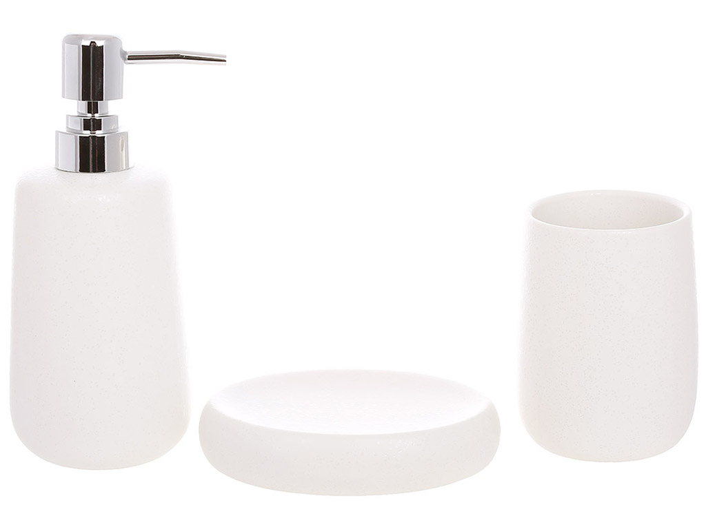 Набор для ванной: дозатор, стакан, мыльница, дизайн - белый матовый (цена за набор 3 предмета)
