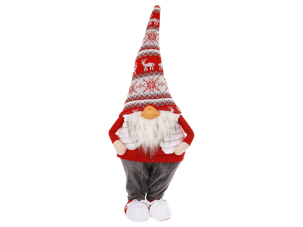 Игрушка мягкая новогодняя Гном, ткань, 17×12×55см, цвет красный с серым