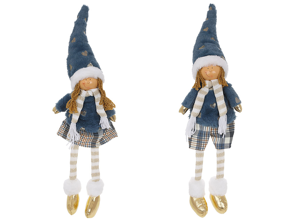 Новорічна іграшка сидячі Діти 16х11х60см, 2 види: Дівчинка та Хлопчик, колір - синій із золотом