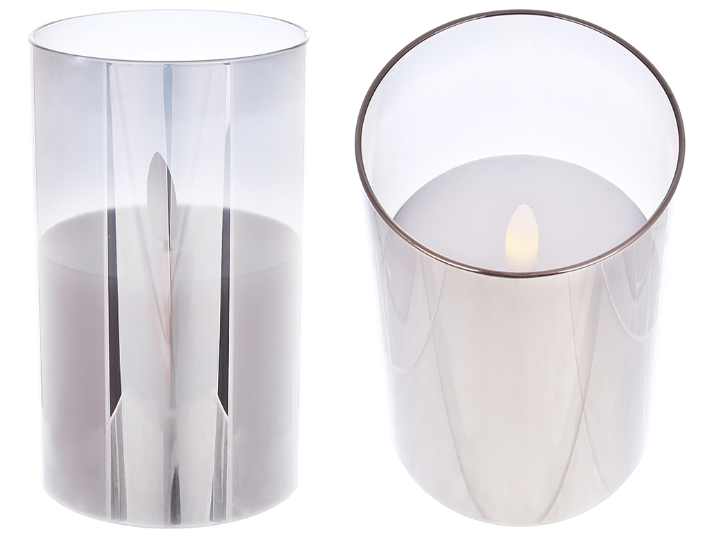 Світлодіодна воскова свічка в скляній колбі, тепле біле світло, колір скла - димчастий сірий