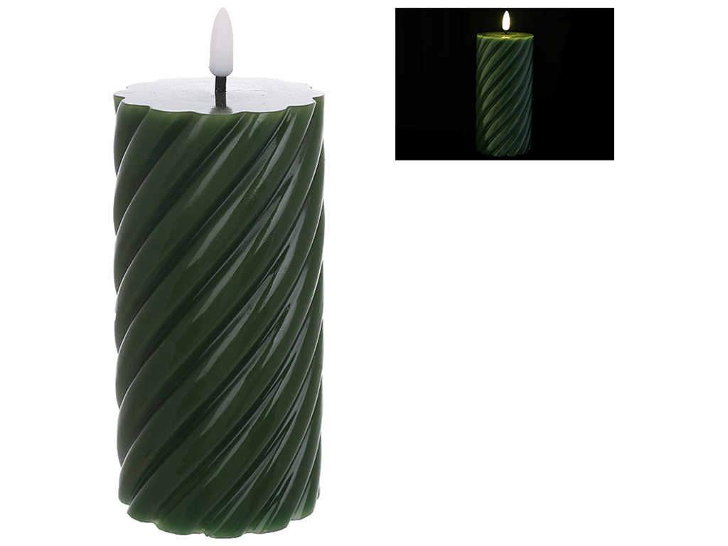 Светодиодная восковая фигурная свеча с живым пламенем, 7,5x15см (2хАА не вх.в компл.) цвет- зеленый