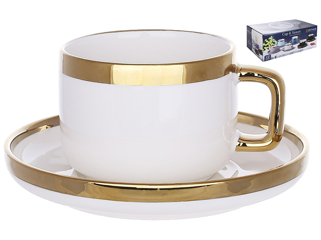 Чайный набор, цвет - белый с золотом, 280мл (цена за набор 12 предметов)