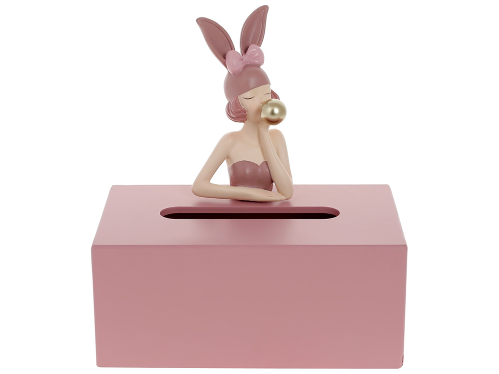 Коробка для салфеток Девочка-Зайчик, 21,5см, цвет - розовый
