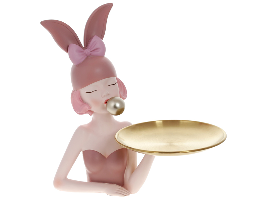 Декоративна статуетка з тарілкою Дівчинка-Зайчик, 32см, колір – рожевий
