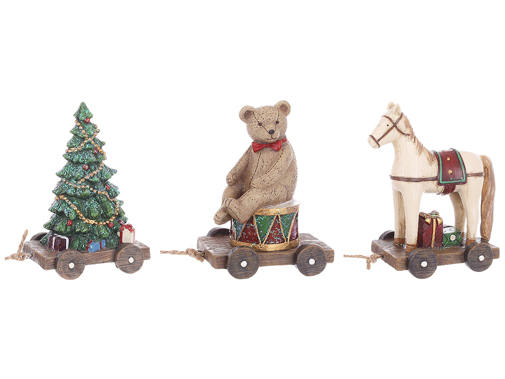 Подвеска декоративная в стиле Ретро, полистоун, 11см, 3 вида: мишка, лошадка, ёлочка (цена за 1шт)