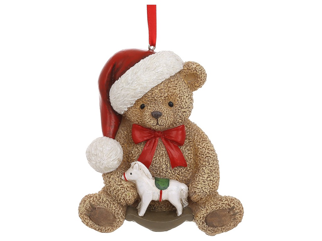 Подвеска декоративная Мишка с лошадкой-качалкой, полистоун, 9,5×6,5×10,5см, цвет коричневый