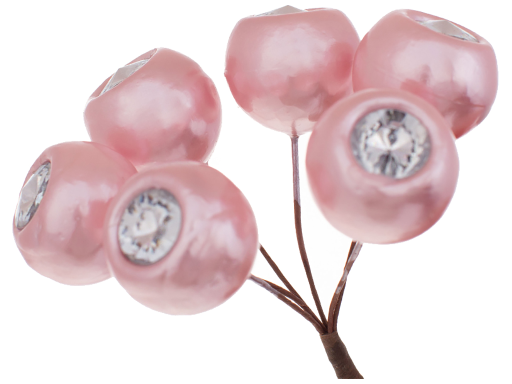 Пучок перламутрових ягід із кристалами 6шт, 12см, колір - ніжно-рожевий