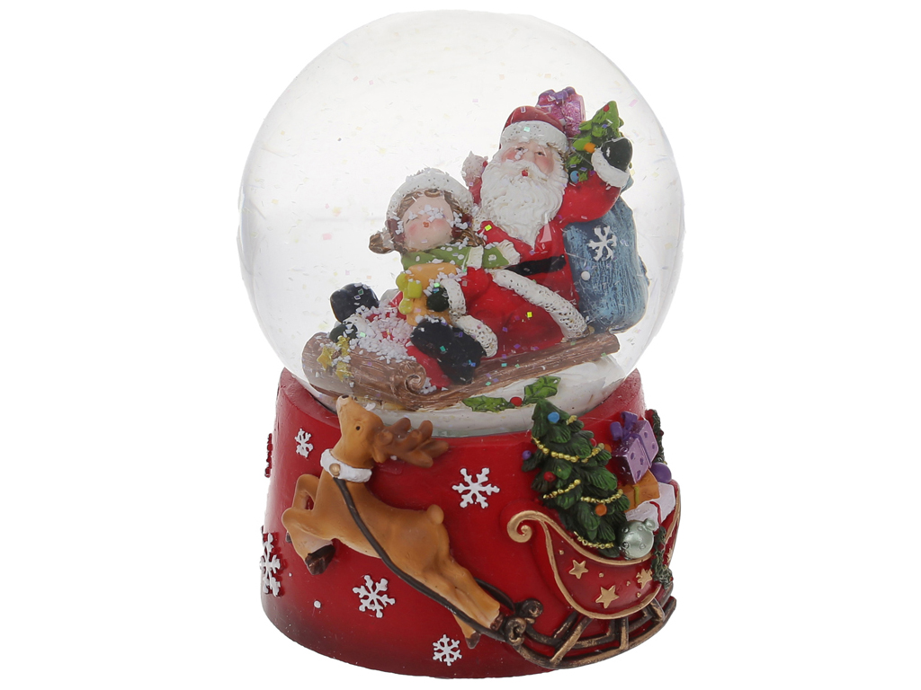 Стеклянный шар с водой Санта на санях, с музыкой, 13,5см