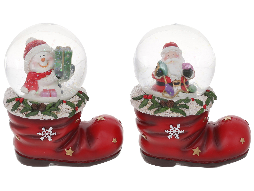 Стеклянный шар с водой Сапожок, 2 дизайна, 10,5см, цвет - красный (цена за 1шт)