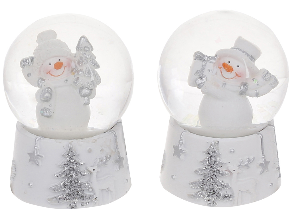Стеклянный шар с водой Снеговик, 2 дизайна, 5,2см, цвет - белый с серебром (цена за 1шт)