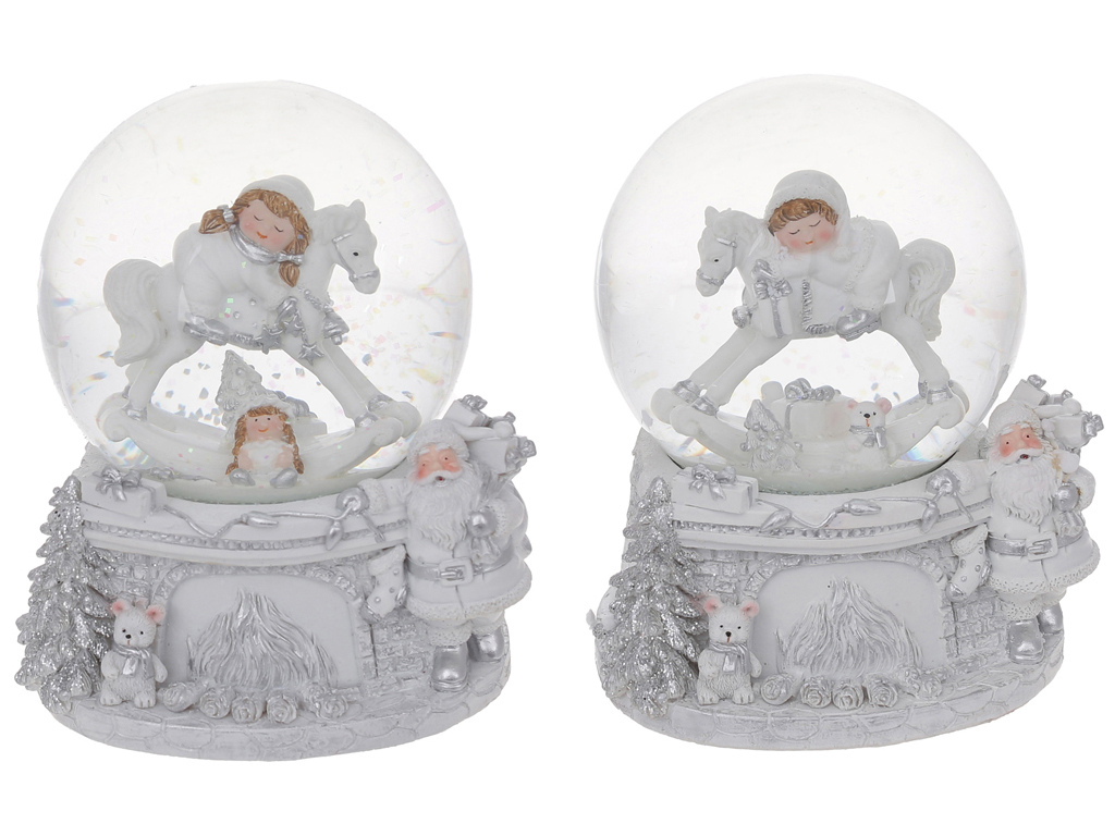 Стеклянный шар с водой Сладкий сон, с музыкой, 2 дизайна - мальчик и девочка, 13,3см, цвет - белый с