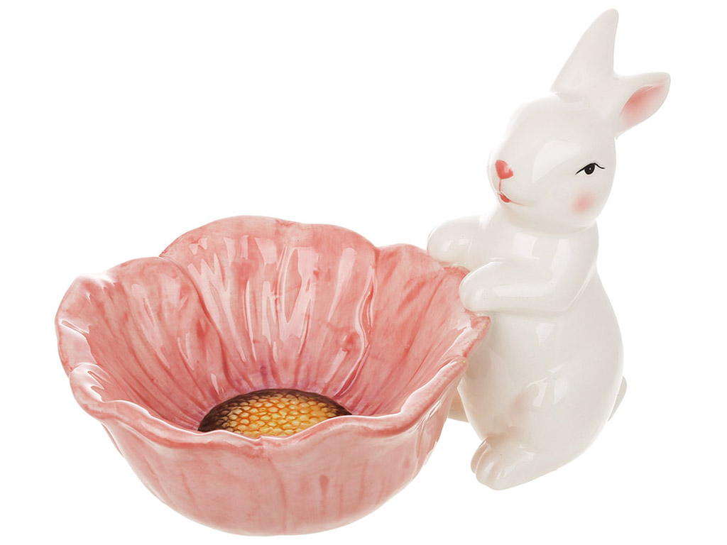 Керамическая пиала Зайка с цветком, 670мл, цвет - розовый