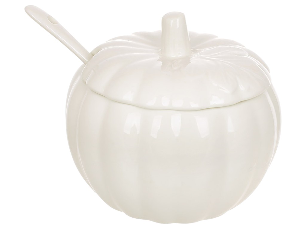 Сахарница Тыква, с ложкой, фарфор, 250мл, 9,5×9,5×8,5см, цвет белый (цена за 2предмета)