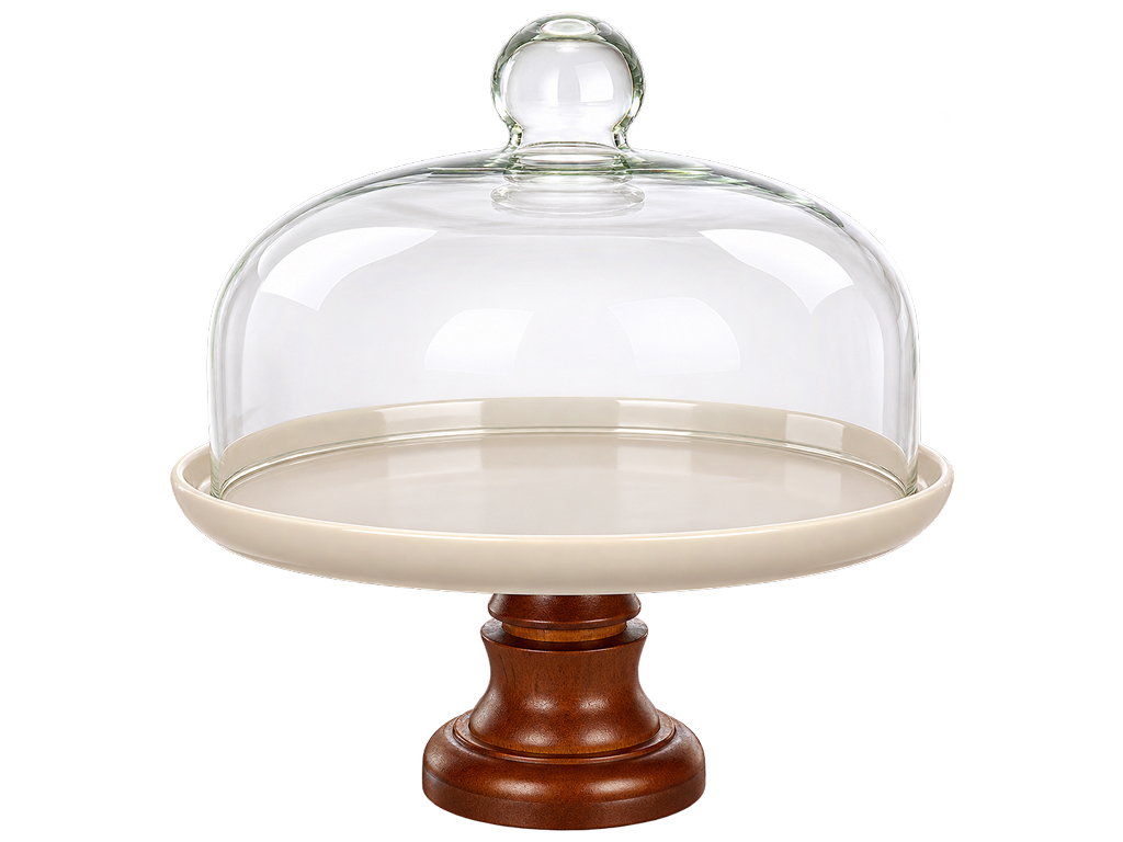 Подставка для десертов Natural Serving Cream на ножке со стеклянной крышкой, 28×28×28 см