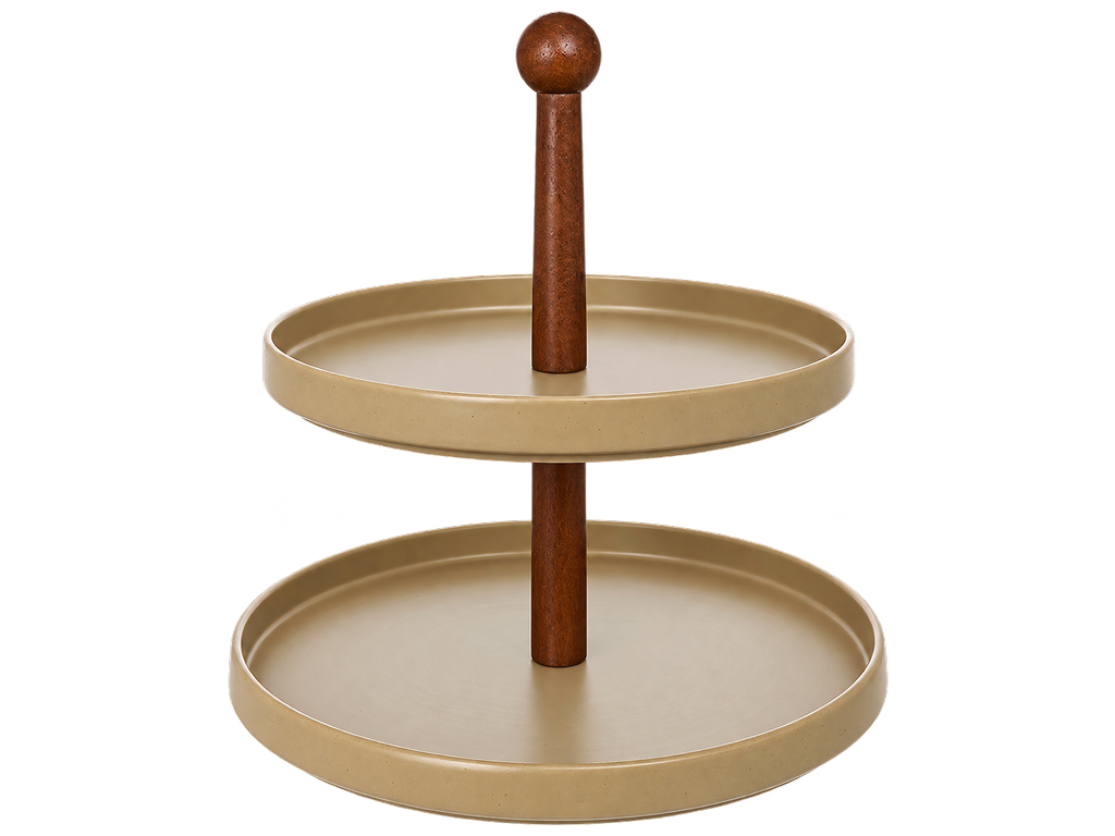 Подставка для десертов двухъярусная Natural Serving Grey с ручкой, 26,5×26,5×26 см