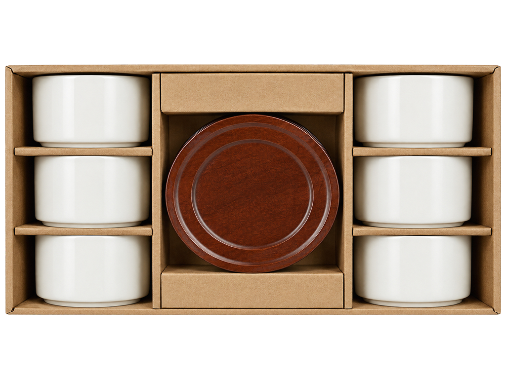 Набор чашек Natural Serving Cream с деревянными блюдцами, фарфор, 200 мл, 6 шт (цена за набор)