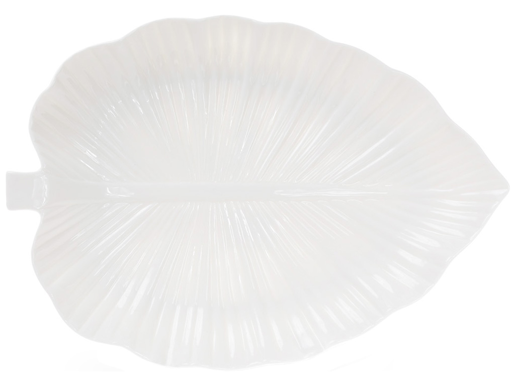 Блюдо фарфоровое сервировочное Лист, 36см, цвет – белый