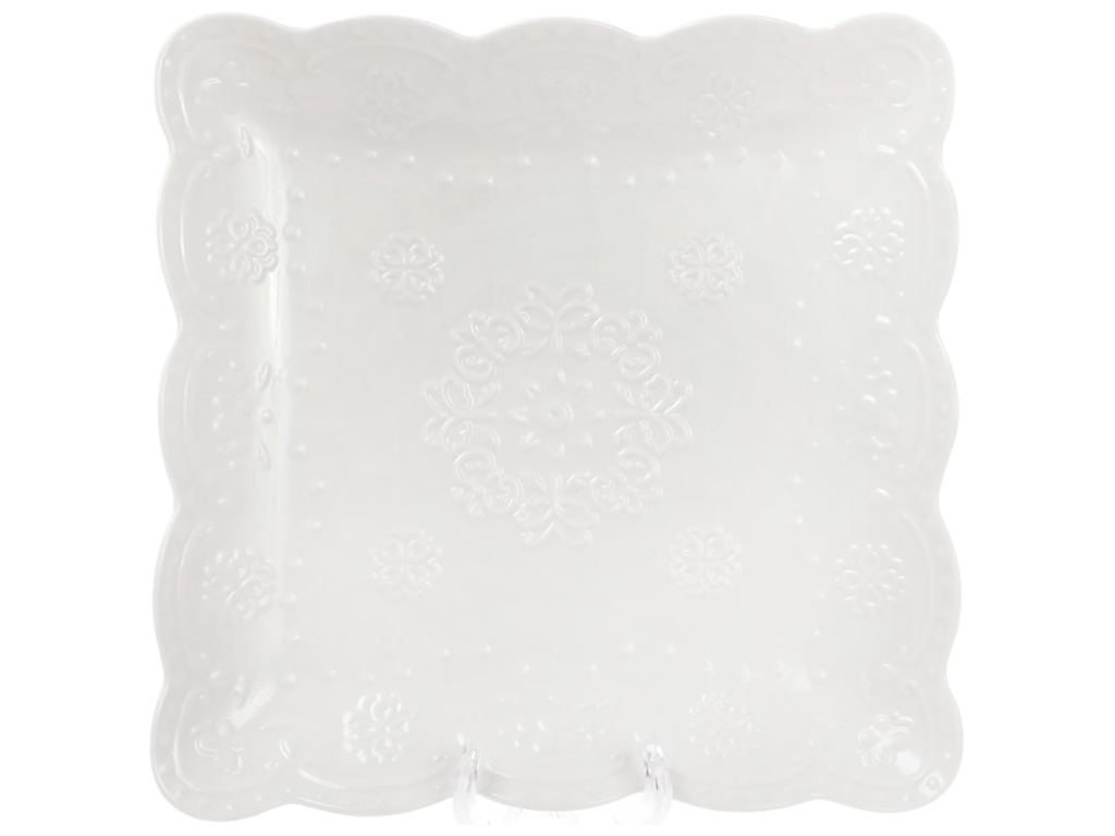 Блюдо фарфоровое квадратное Кружево, 20см, цвет - белый