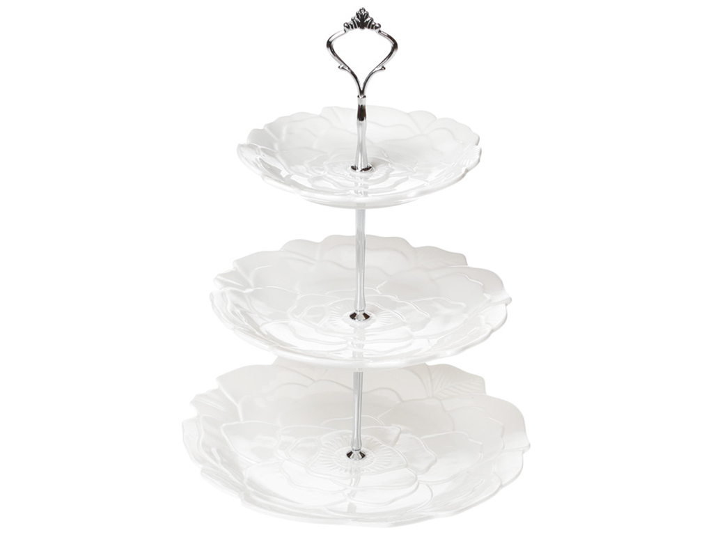 Фруктовница Цветок, трехъярусная, 33см, цвет - белый