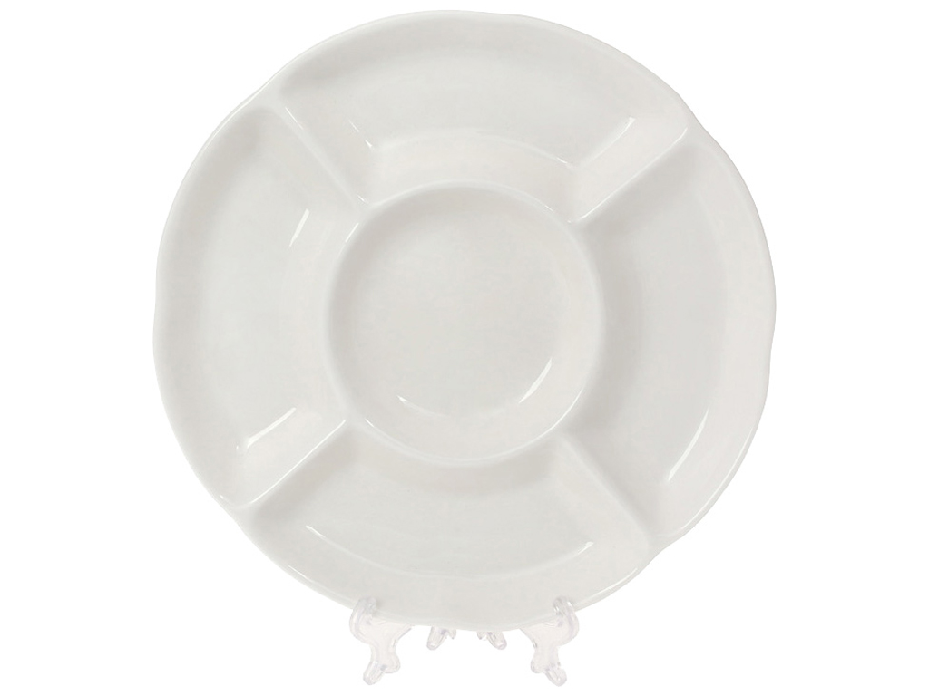 Менажница фарфоровая на пять секций Рулетка, 20см, цвет - белый