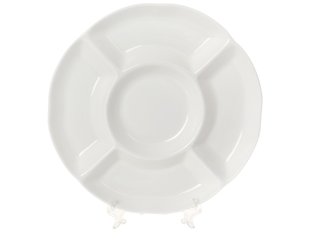 Менажница фарфоровая на пять секций Рулетка, 31см, цвет - белый