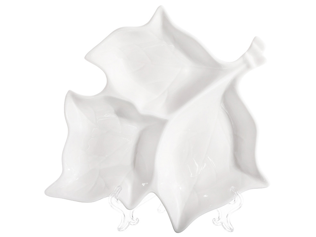 Менажница фарфоровая в форме листа, 30см, цвет - белый