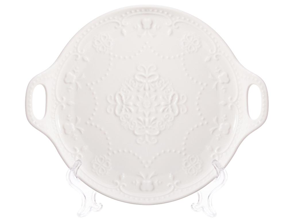 Блюдо с ручками Кружево круглое, D23см, цвет - белый