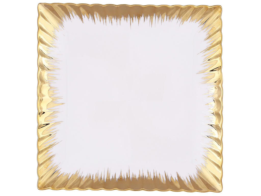 Блюдо фарфоровое квадратное с золотым ободком Волна, 25,5см