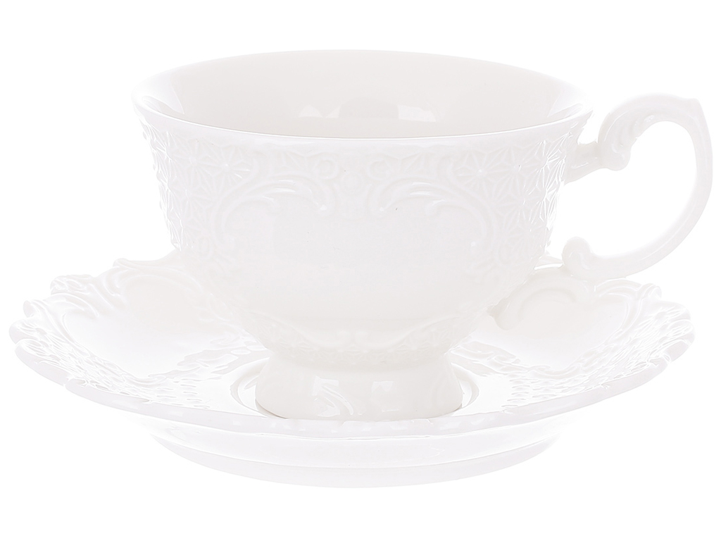 Набор фарфоровый, чашка с блюдцем Ажур, 250мл, цвет - белый (2предмета)