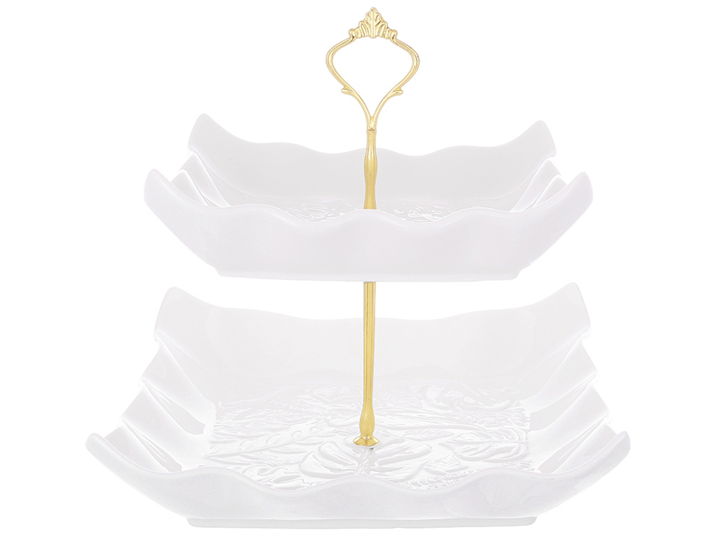 Фруктовница Монстера, двухъярусная, квадратная, 25см, цвет - белый