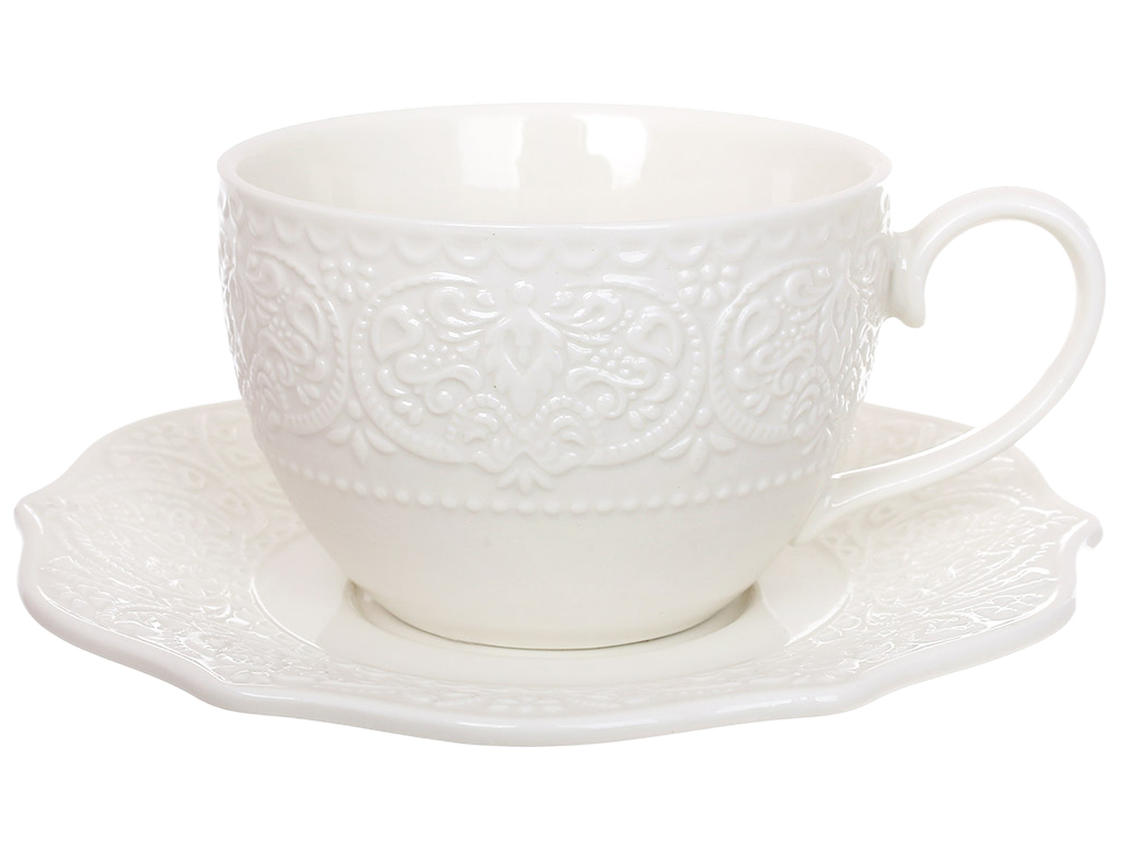 Набор чашки с блюдцем фарфоровый Dentelle Blanche, 260 мл