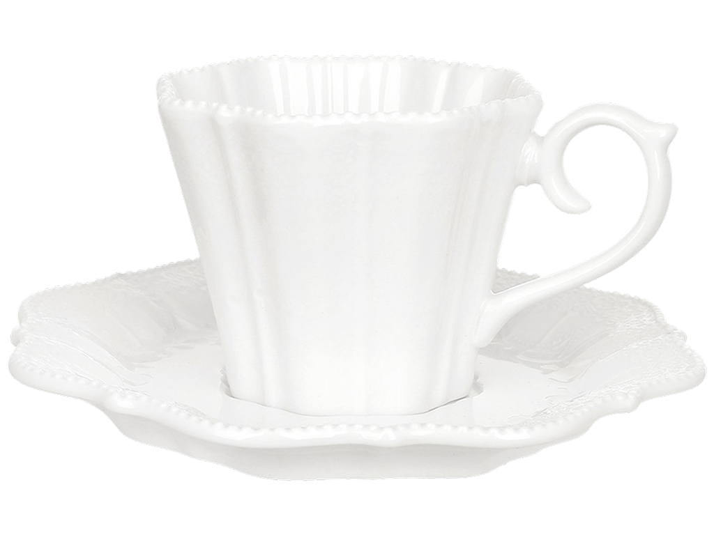 Чашка с блюдцем фарфоровая Fleur Blanche, белая, 200 мл