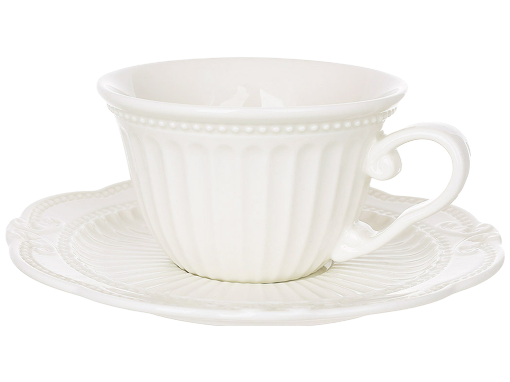 Чашка с блюдцем фарфоровая Elegance White, белая, 220 мл