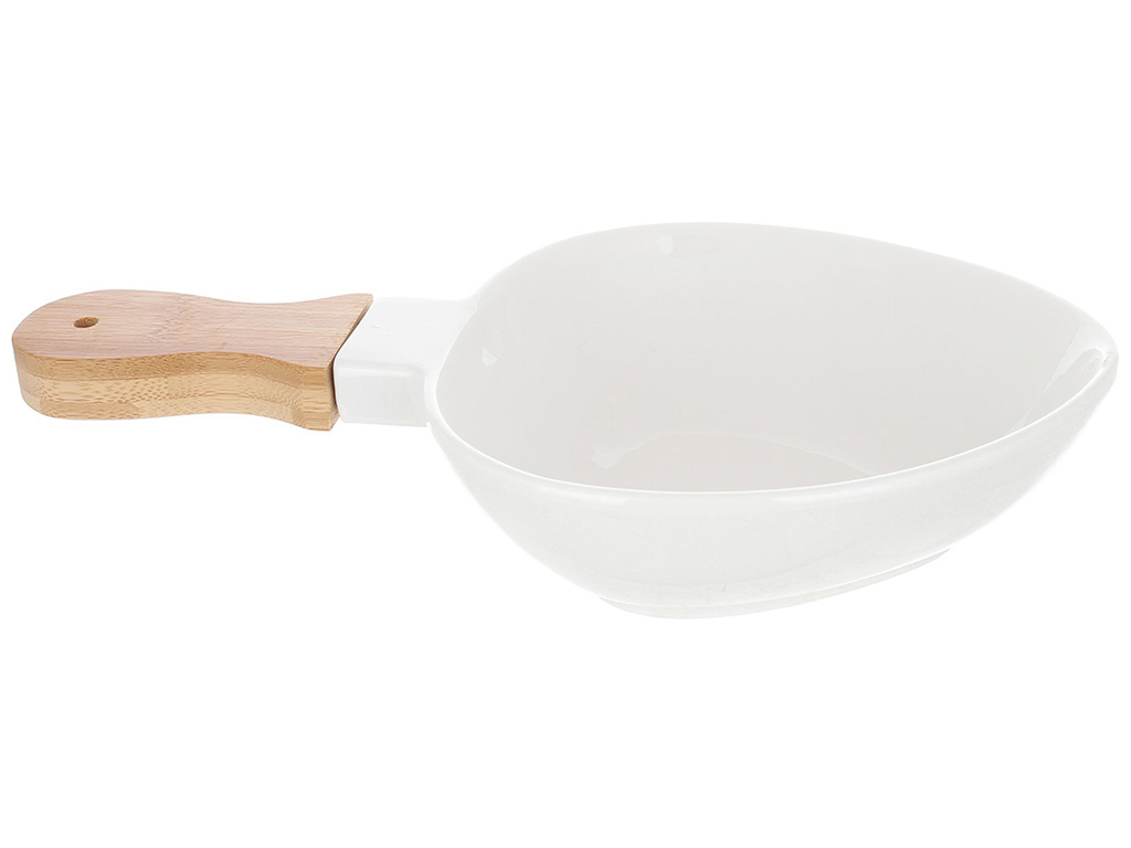 Пиала фарфоровая сервировочная с бамбуковой ручкой, 22х19х5,5см