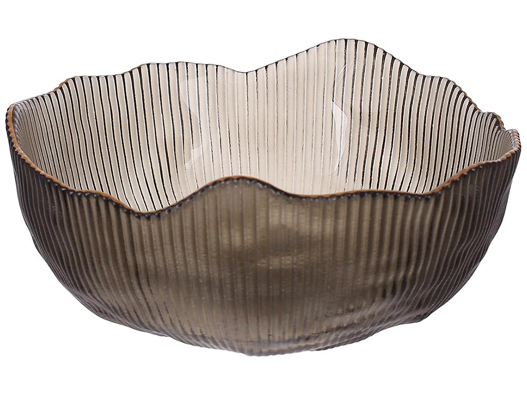 Салатник скляний Fleur, D12,7x6,5см, колір - сірий димчастий із золотим обідком