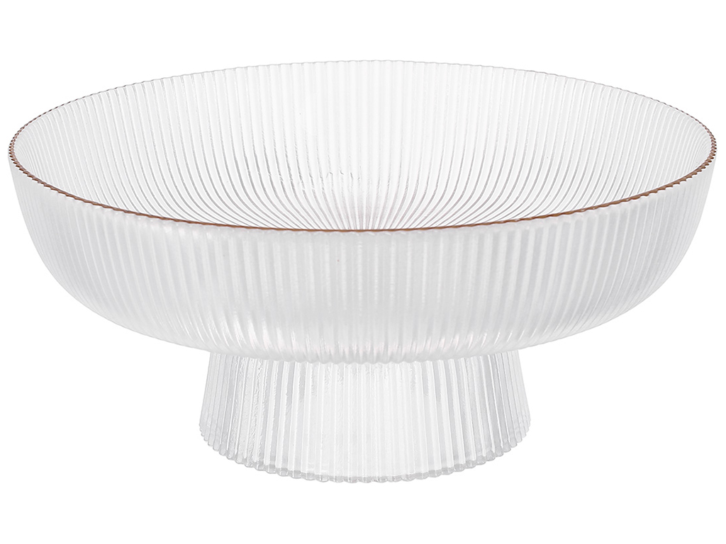 Фруктовница из прозрачного стекла на ноге Scandi с золотым ободком, 26х11см