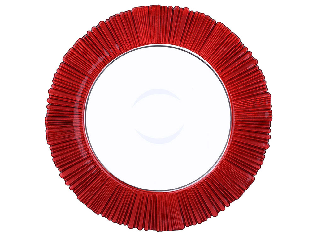 Блюдо скляне, D33х1,8см, колір - прозорий з червоним